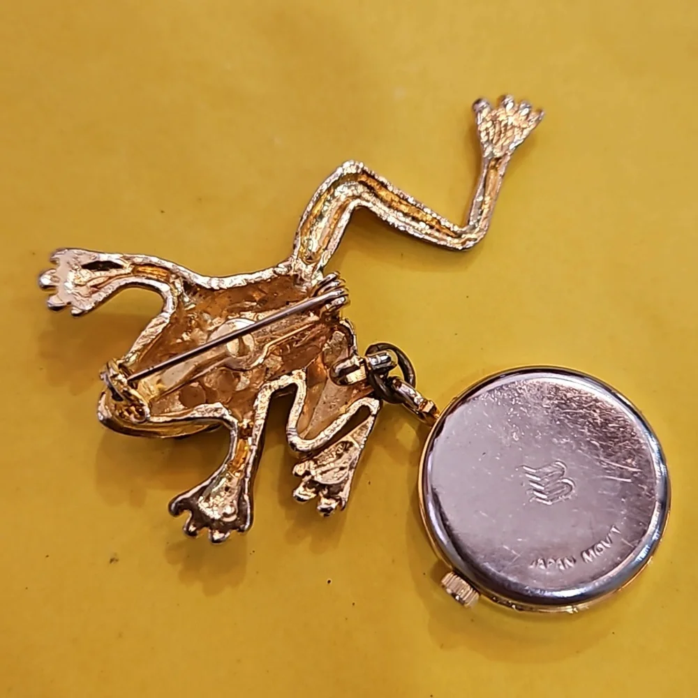 BONETTO CRYSTAL FROG WATCH BROOCH Vintage‎ TCU